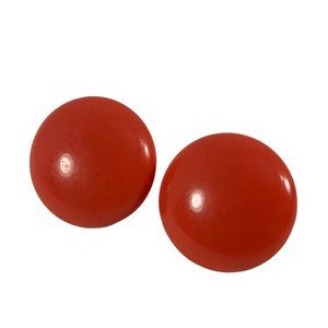 Vintage Orange Plastic Button Style Earrings Round Pierced Retro